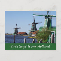 Vintage Dutch Red White Green Windmill Photo