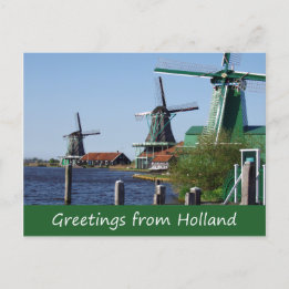 Vintage Dutch Red White Green Windmill Photo Postcard