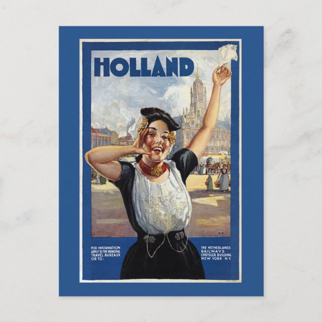 Vintage Dutch Travel Poster Postcard (Front)