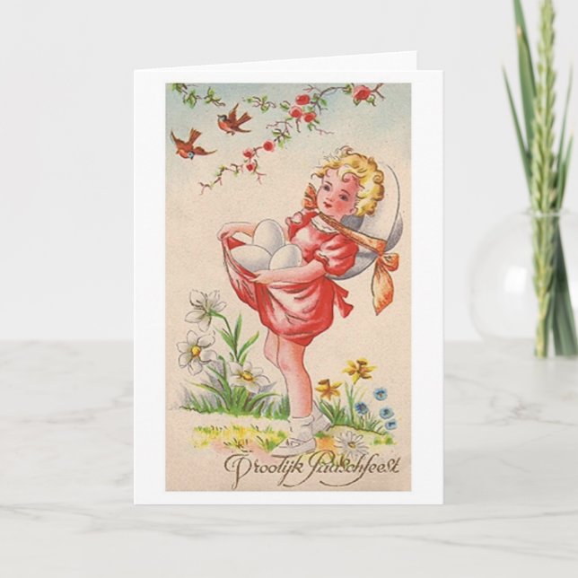 Vintage Dutch Vroolijk Paaschfeest Easter Card (Front)
