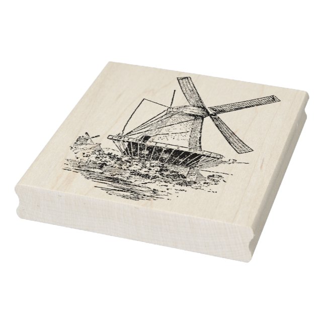 Vintage Dutch Windmill Rubber Art Stamp (Stamp)
