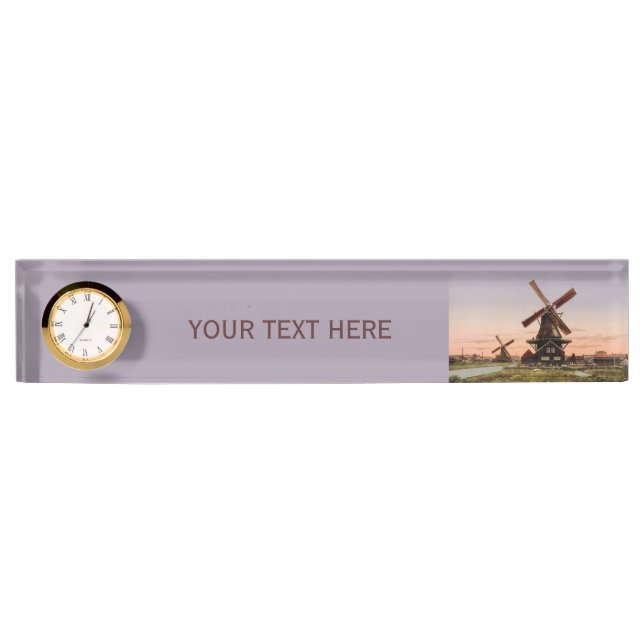 Vintage Dutch Windmills custom desk nameplate (Front)
