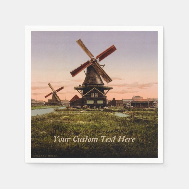 Vintage Dutch Windmills custom paper napkins (Front)