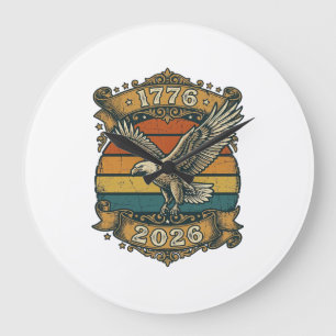 Vintage Eagle 1776 2026 Shirt Patriotic Retro Dist Large Clock