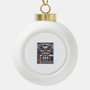 Vintage Eagle 1776 2026 Shirt Patriotic Typography Ceramic Ball Christmas Ornament