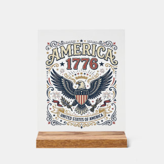 Vintage Eagle America 1776 Patriotic Acrylic Sign