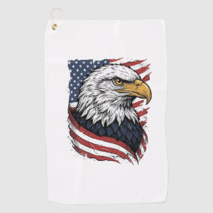 Vintage Eagle American Flag Patriotic Shirt Design Golf Towel