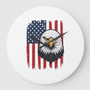 Vintage Eagle American Flag Patriotic Shirt Design Large Clock