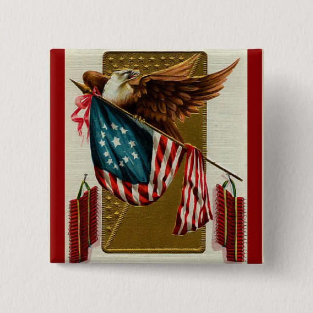 Vintage Eagle and Flag Square Button (Front)