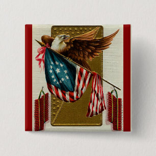 Vintage Eagle and Flag Square Button