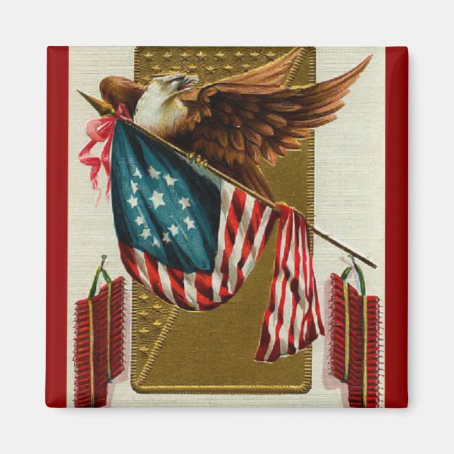 Vintage Eagle and Flag Square Magnet (Front)