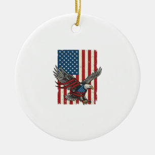 Vintage Eagle Flag Vector Patriotic Shirt Design_1 Ceramic Tree Decoration