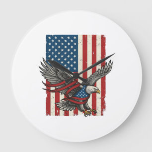 Vintage Eagle Flag Vector Patriotic Shirt Design_1 Large Clock