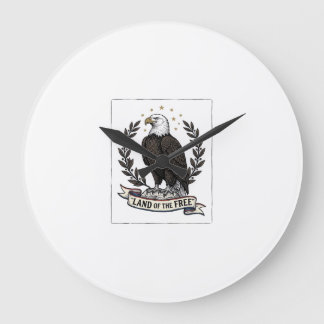 Vintage Eagle Land of the Free Patriotic Shirt Des Large Clock