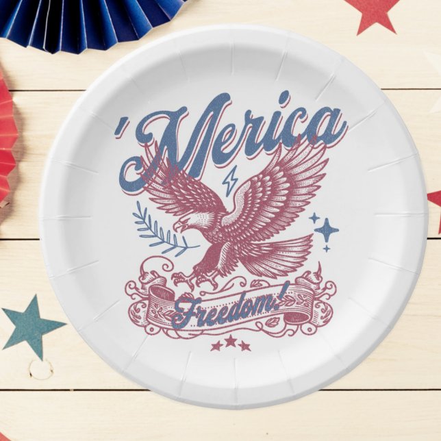 Vintage Eagle Patriotic America Paper Plate (Patriotic Eagle 'Merica Plate)