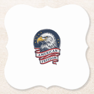 Vintage Eagle Patriotic Ribbon Vector Shirt Design Paper Coaster