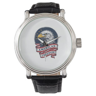 Vintage Eagle Patriotic Ribbon Vector Shirt Design Watch