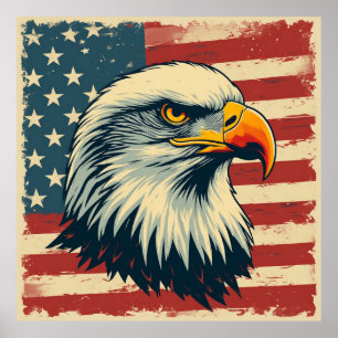 🦅 Vintage Eagle USA Flag For Patriotic Home Poster