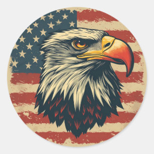Vintage Eagle with American Flag – Retro USA Art Classic Round Sticker