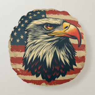 Vintage Eagle with American Flag – Retro USA Art Round Cushion