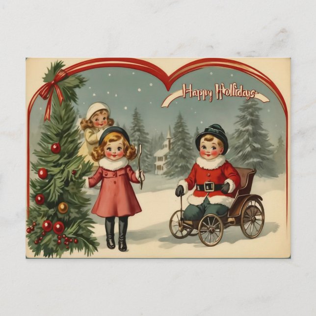 Vintage Early 1900s Christmas Happy Holidays  Holiday Postcard (Front)