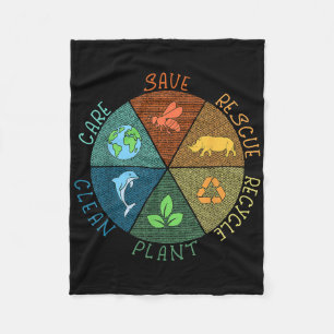 Vintage Earth Day Save Bees Rescue Animals Recycle Fleece Blanket