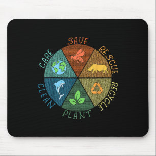 Vintage Earth Day Save Bees Rescue Animals Recycle Mouse Mat