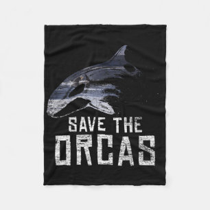 Vintage Earth Day Save The Orcas  Fleece Blanket