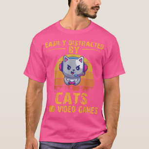 Vintage Easily Distracted By Cats And Video Games T-Shirt