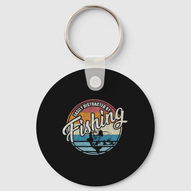 Vintage Easily Distracted By Fishing  Key Ring (Front)