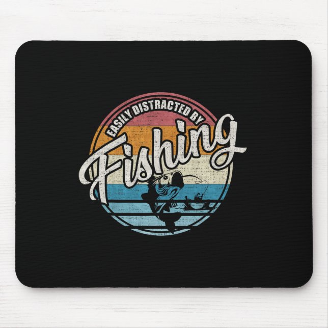 Vintage Easily Distracted By Fishing  Mouse Mat (Front)