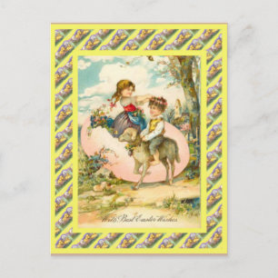 Vintage Easter, 1930s, Children and giant egg Holiday Postcard