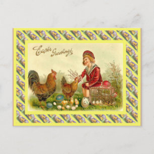 Vintage Easter, 1930s, Hens and eggs Holiday Postcard