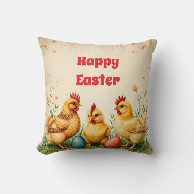 Vintage Easter 3 Little Chicken Holiday Collection Cushion (Front)