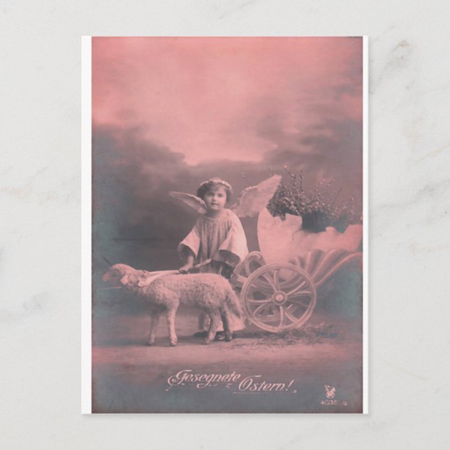 Vintage *Easter Angel and Lamb* Holiday Postcard (Front)