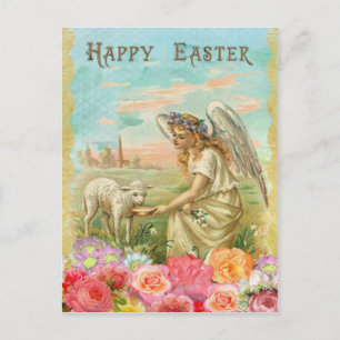 Vintage Easter. Angel and Lamb. Holiday Postcard