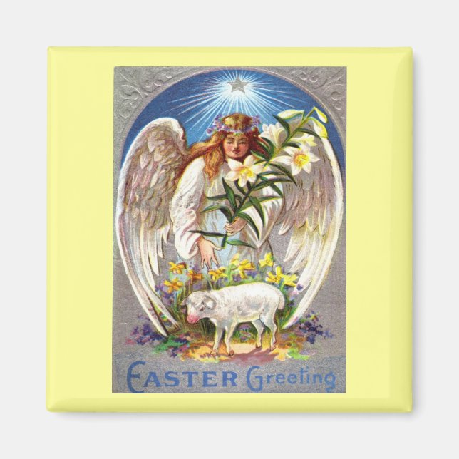 Vintage Easter Angel and Lamb Magnet (Front)