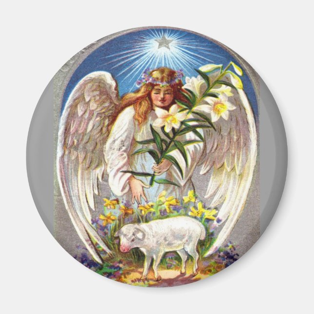 Vintage Easter Angel and Lamb Magnet (Front)