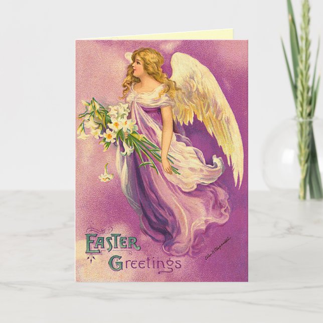 Vintage Easter Angel Blessings Card (Front)