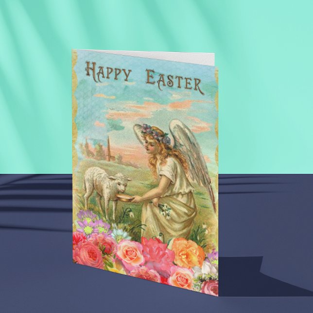 Vintage Easter Angel Lamb Pretty Holiday Card (Creator Uploaded)