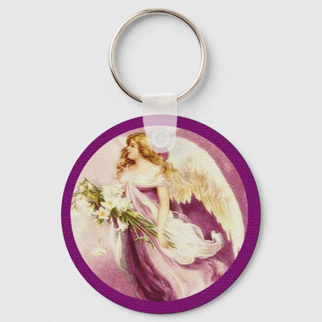 Vintage Easter Angel Textured Key Ring (Front)