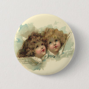 Vintage Easter, Angelic Angels Clouds in Heaven 6 Cm Round Badge