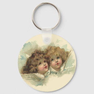 Vintage Easter, Angelic Angels Clouds in Heaven Key Ring
