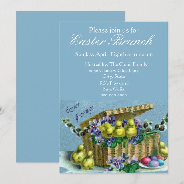 Vintage Easter Basket Family Brunch  Invitation (Front/Back)