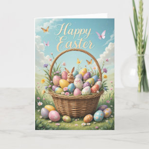Vintage Easter Basket with Eggs  Holiday Card