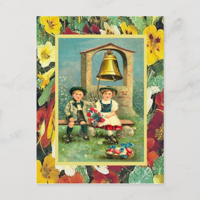 Vintage Easter, Bavarian children and eggs Holiday Postcard (Front)