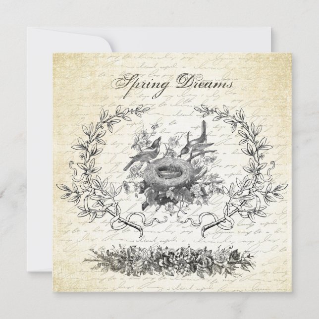 Vintage Easter birds and nest invitation (Front)