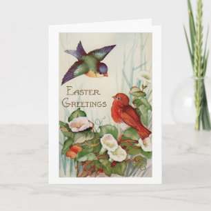 Vintage Easter - Birds & Morning Glories, Holiday Card
