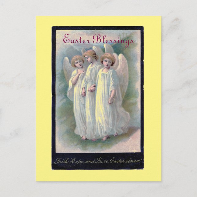 Vintage Easter Blessings Angels Holiday Postcard (Front)