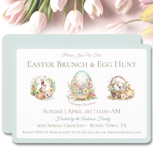 Vintage Easter Brunch Egg Hunt Blue Invitation (Vintage Easter Brunch Egg Hunt Blue Invitation)